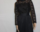 Vintage 60s Black Lace Mini Dress - Sears Fashions - Size 2