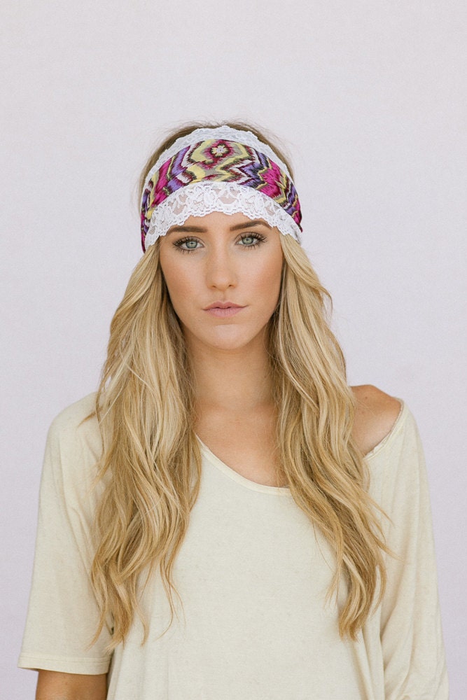 Aztec Headband Wide Tribal Pattern Chiffon Women's Hair Accessory Head Bands Hair Wrap Stretchy Head Coverage Pretty Headband (HB-WDE130A)