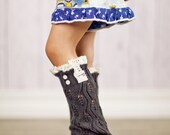 GRAY Little Girl's Lace Knitted Leg Warmers with Crochet Trim Buttons Baby LegWarmers Boot Socks for Little Girls Photoshoot Props