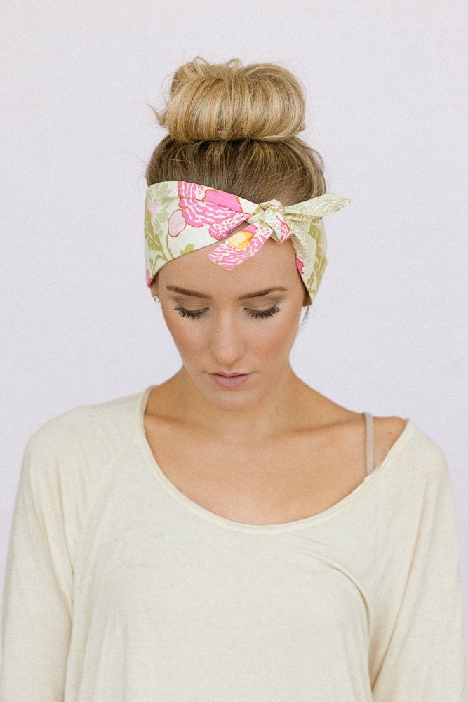 Floral Tie Up Headscarf Headband Bandana Hair Accessory Boho Head WRap Tie Bandana Headband (peony)