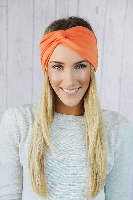 Coral Turband Headband Stretch Jersey Twist Headband - Turban Wide Hippie Boho Headband head bands Hair Coverings (HBT-04)