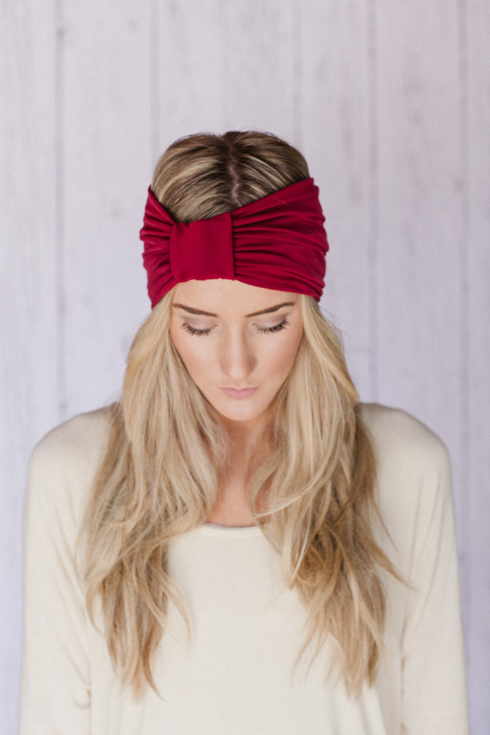 Sparrow Headband in Red Stretchy Jersey Hair Band Ruched with Fabric Wrap