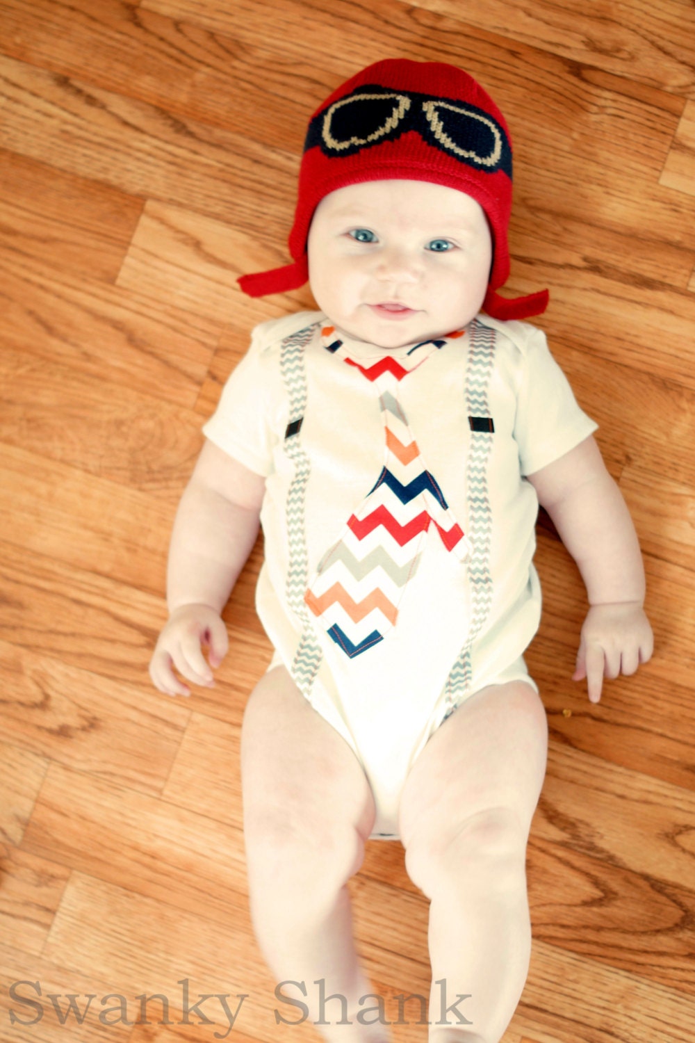 Swanky Baby Boy Messy Tie and Suspender Onesie "The Silas Aviator"