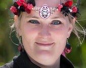 Goth Fairy Halloween Pagan Nightmare Before Christmas Yarn Floral Crown Head Wreath Polymer Clay Skull Flower Halloween Belly Dance Costume