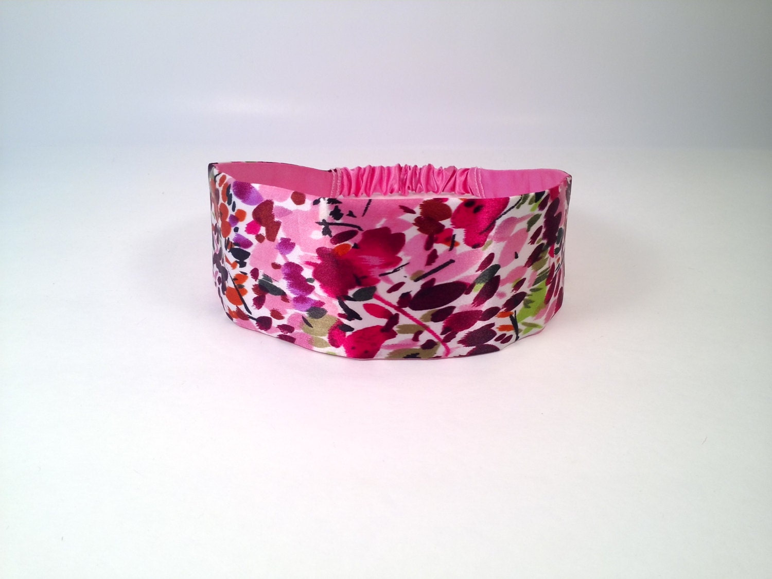 Custom Sized Headband Abstract Pink Print  Reversible / Shades of Pink and Green Fabric Hair Band / Fabric Hair Accessory
