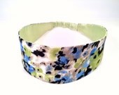 Custom Sized Headband Abstract Green Blue and Black Print  Reversible / Shades of Green and Blue Fabric Hair Band / Fabric Hair Accessory