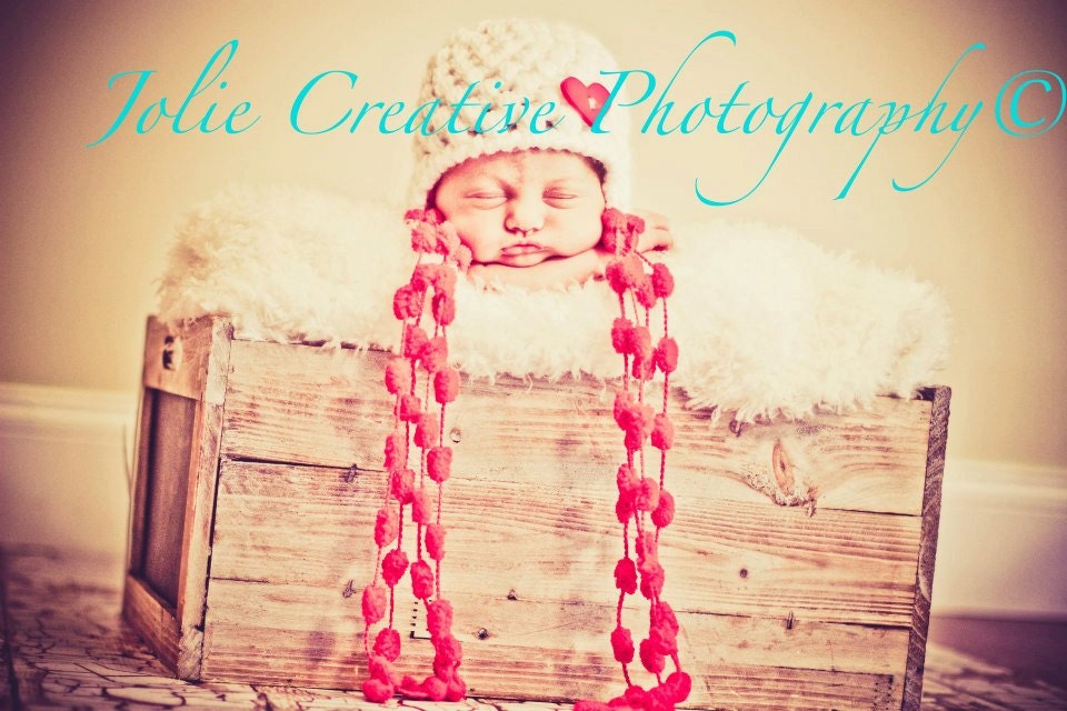 Newborn Hat, Newborn Photo prop,Newborn Girl Hat,  Button Hat,  Pom Pom Hat, Infant Beanie.