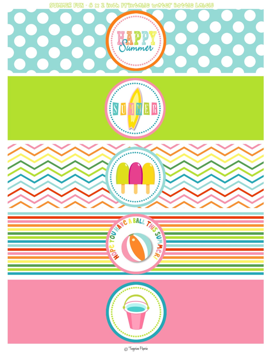 INSTANT DOWNLOAD -- Summer Fun Printable Water Bottle Labels -- Summer Party -- End of School Year