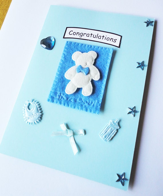 New Baby Boy, Cute Teddy Handmade Card with Envelope