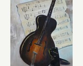 50% OFF Vintage Signed H Oppenheim Arch-top F-Hole Guitar Painting