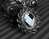Gothic/dark victorian glass cabochon necklace with spikes - black diamond - unisex jewelry