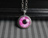Eye cabochon necklace - eyeball jewelry - pink eye