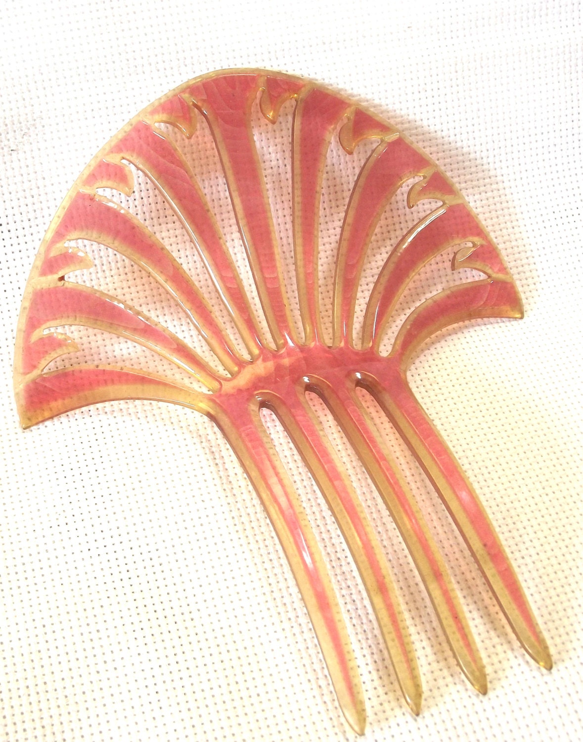 Vintage Hair Comb, Celluloid Hair Pin, 1920s Art Deco, Pink Swirl Design, Great Gatsby Style, Wedding Hair Accessory