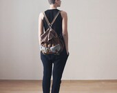 Large brown suede drawstring backpack