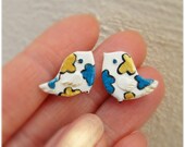 Birds Earrings - stud earrings hand painted - Hypoallergenic
