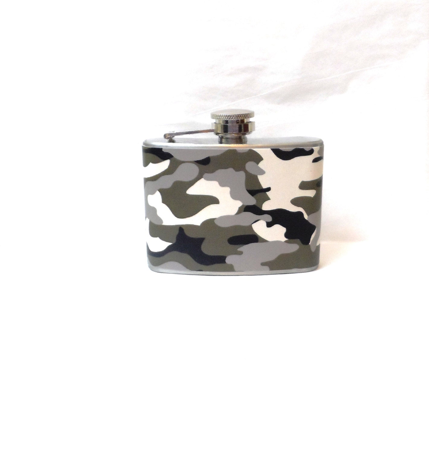 Stainless Steel Hip Flask with grey camo wrap - 4oz 6oz 2oz 1oz - camouflage camoflauge
