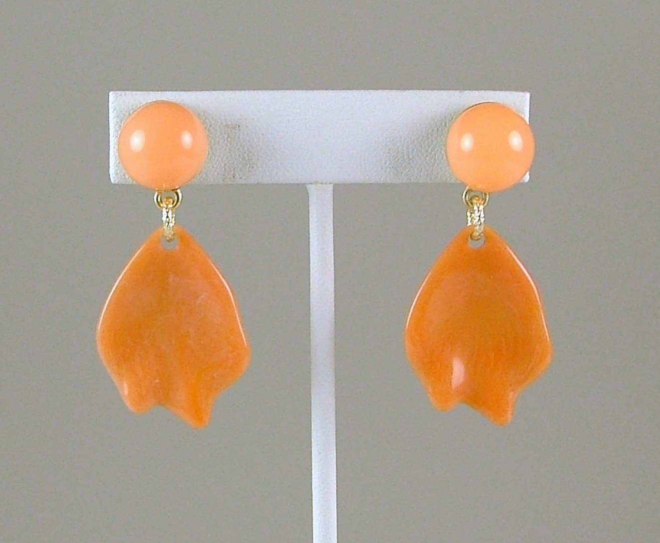 Vintage Clip On Earrings Orange Buttons with Dangles