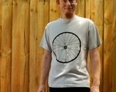 Bicycle T Shirt.  Hemp T Shirt. Bike T Shirt. Wheel T Shirt. Men. Hand Screen Printed