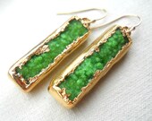 Green druzy earrings - Gold-dipped - Drusy agate