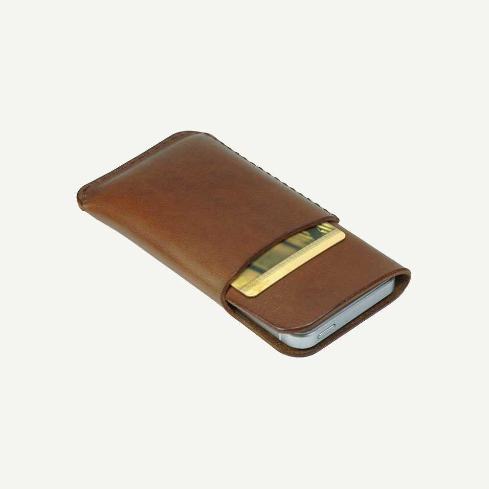 iPhone 5 Wallet - BROWN oil leather vegetable tanned leather - card holder
