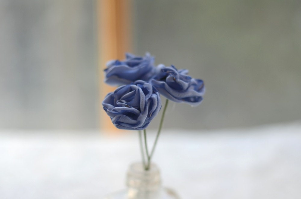 periwinkle blue mini fabric flower centerpiece--eco decor
