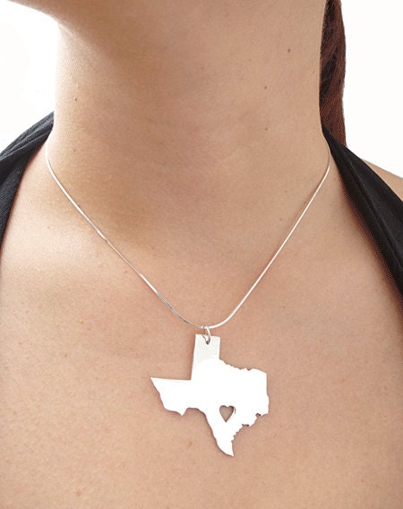 Big Texas State  Love Heart .950 Sterling Silver Necklace - 100% Handmade