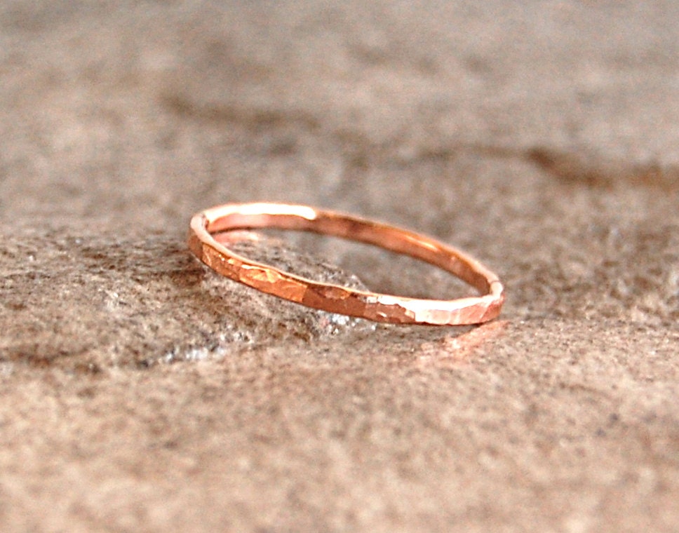 Rose Gold Fill Skinny Stacking Ring - Hammered Thin Ring