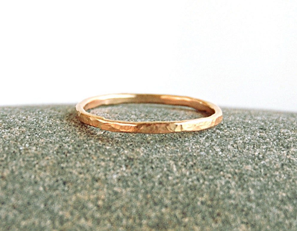 Yellow Gold Fill Skinny Stacking Ring - Hammered Thin Ring