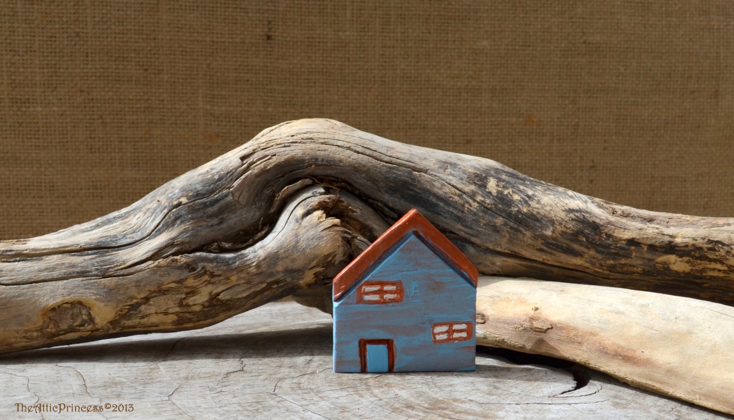 Miniature sky blue clay house, spring home decoration