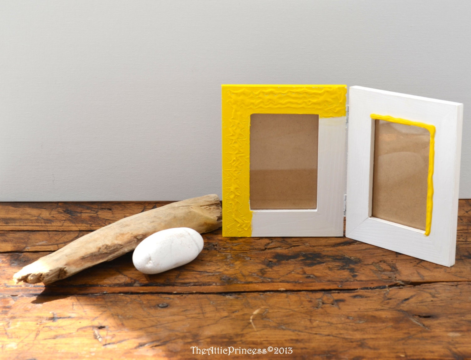 Yellow double wood photo frame, spring summer home decoration