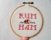 Rum Ham cross stitch -- for castaways who would have liked to get drunk on ham