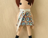 Fabric Doll Rag Doll Girl in Modern Geometric Print Dress and Black Boots