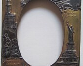 NYC Souvenir Embossed Metal Picture Frame Oval Opening