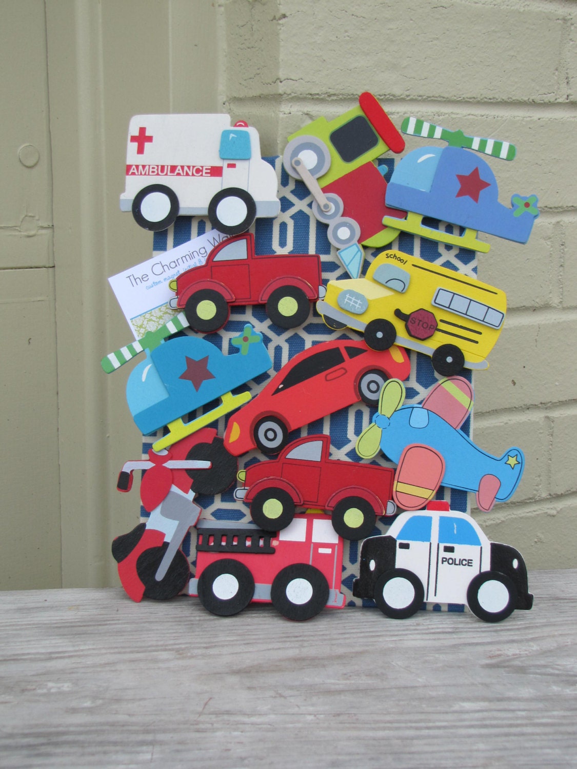Pick 3...things that go MAGNETS, fire truck, school bus, children's room, organize, memo board, magnetic board WALL DECOR the charming wall