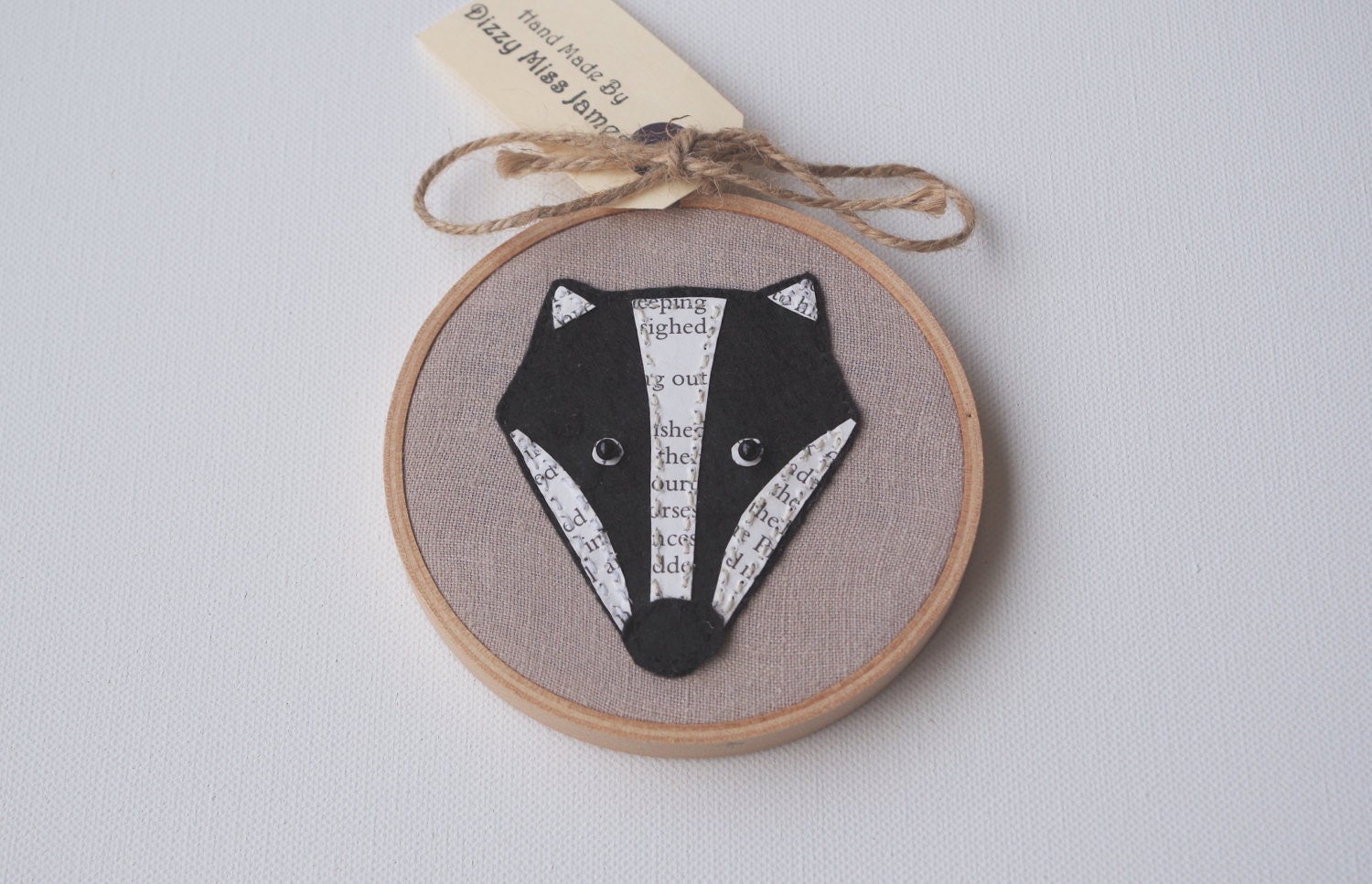 Mr Badger Hand Stitched Embroidery Hoop Wall Art