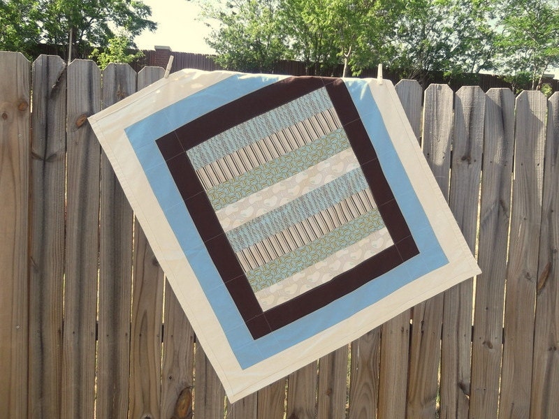 Modern Baby Quilt, Modern Baby Boy Quilt, Brown Blue Baby Quilt