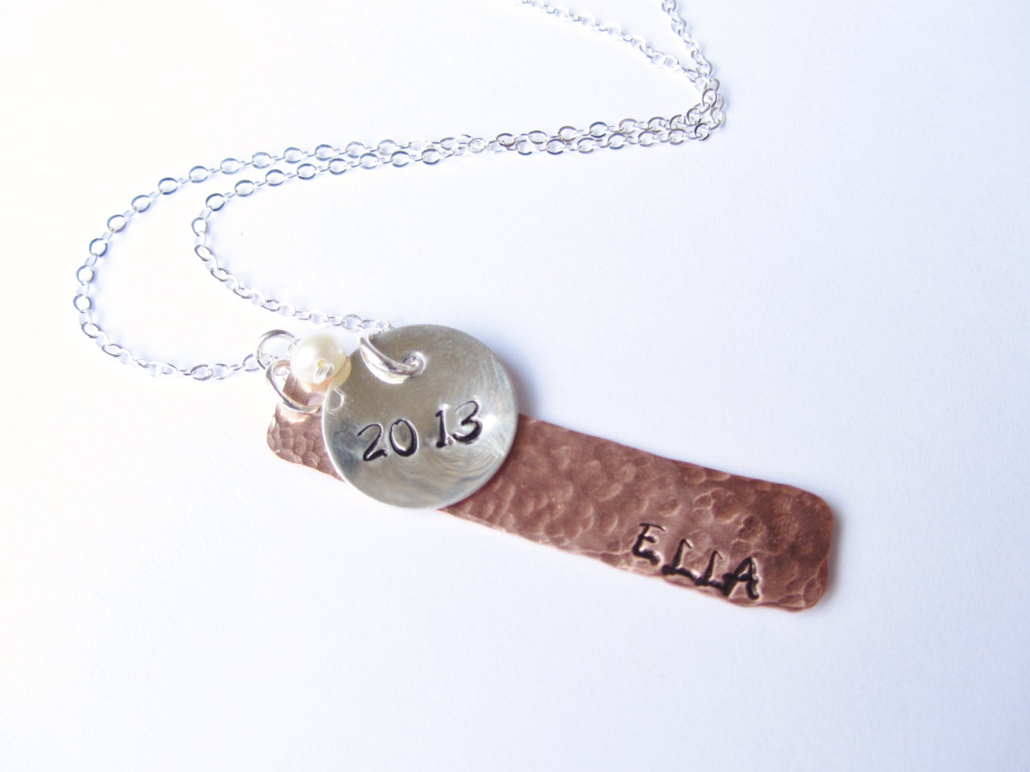 Grauduation Necklace - Hand Stamped Sterling Silver and Copper Necklace, Mixed Metal Necklace