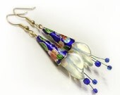 Rainbow moonstone and cloisonne lily earrings, moonstone earrings, morning glory, calla earrings