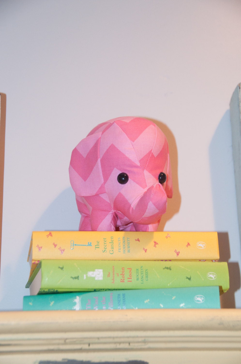 elephant stuffed animal - pink and baby pink 2 tone chevron