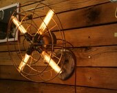 Industrial Steampunk Wall Lamp - Wall Mount Fan Light or Table Lamp - Recycled Industrial Fan - Edison Style Tube Light Bulbs
