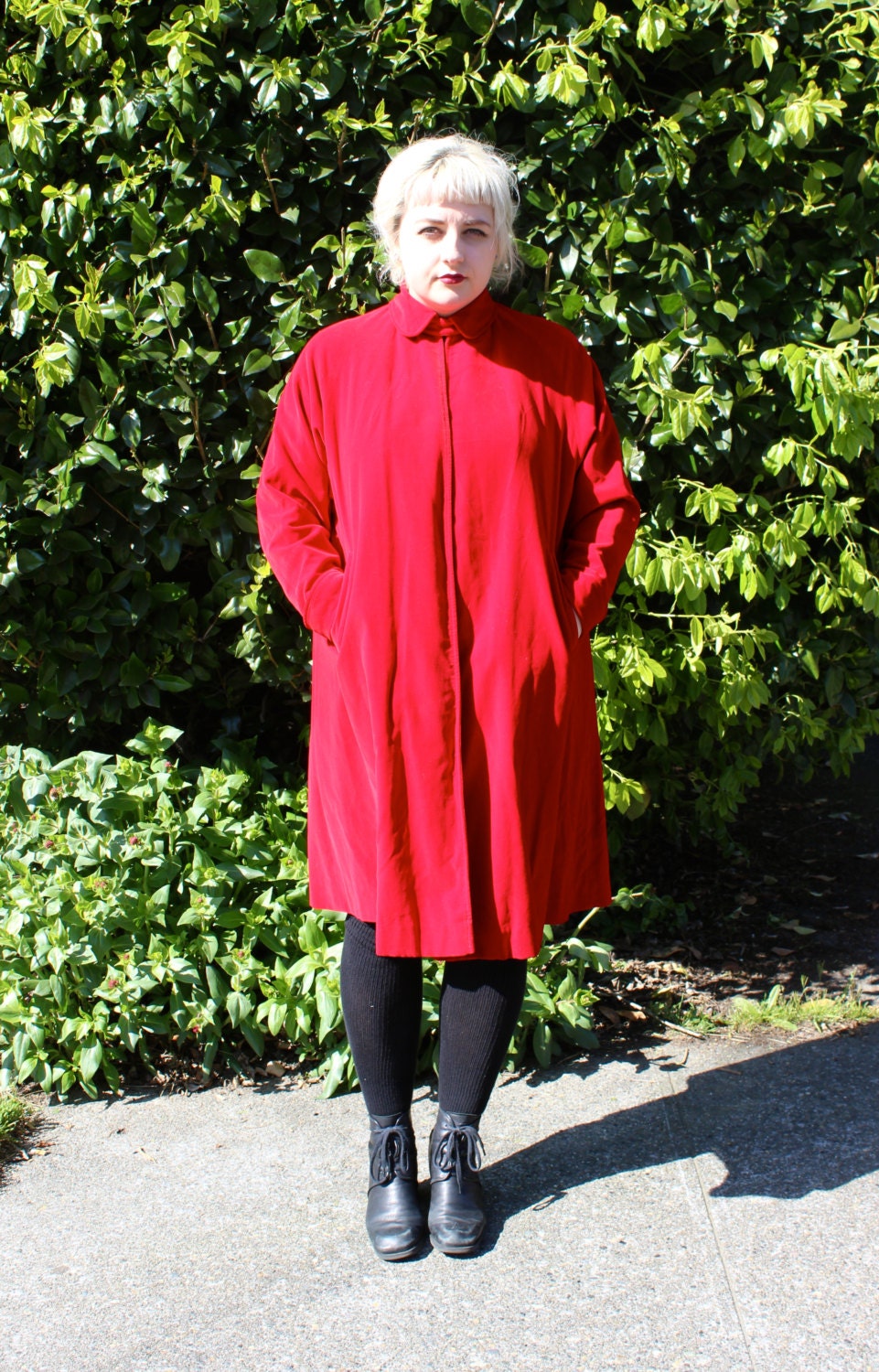 Vintage 1940s Red Velvet Velveteen Coat by "365" All-State Size L XL