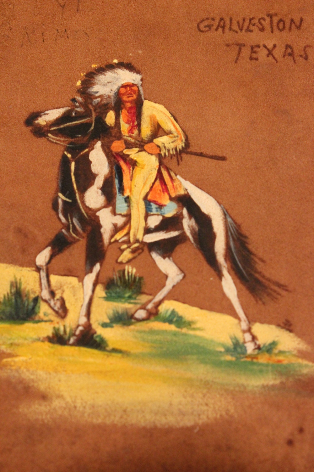 1940s Native American riding horse- painted leather writing organizer- Texas souvenir