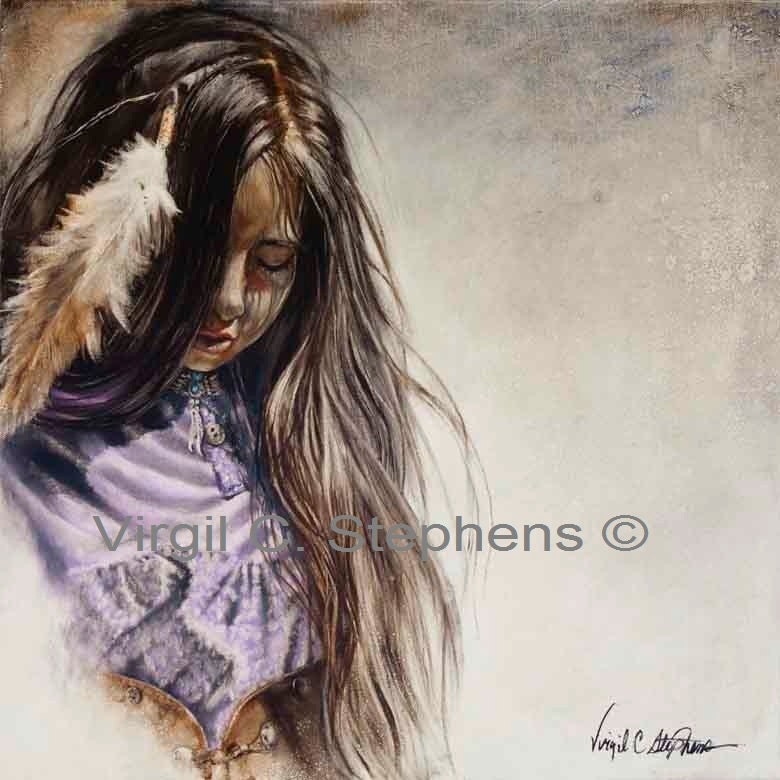 My Purple Dress, print from the original oil painting of a young Apache girl in her new purple dress. Native American art, Apache Indian
