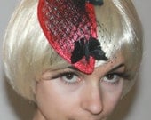 Pink and Black Veiled Fascinator - 'Black Butterflies'
