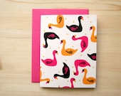 Whimsical Pink Swan Animal Pattern A2 Card