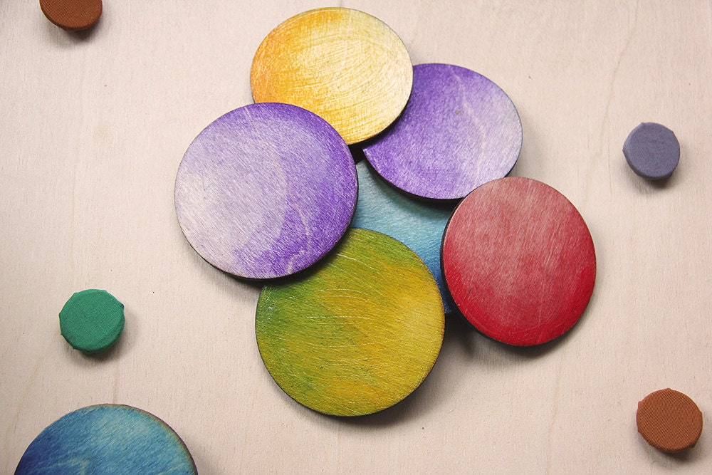 Set of 2 Planet Pins - Handpainted Minimal Wooden Dot Brooch