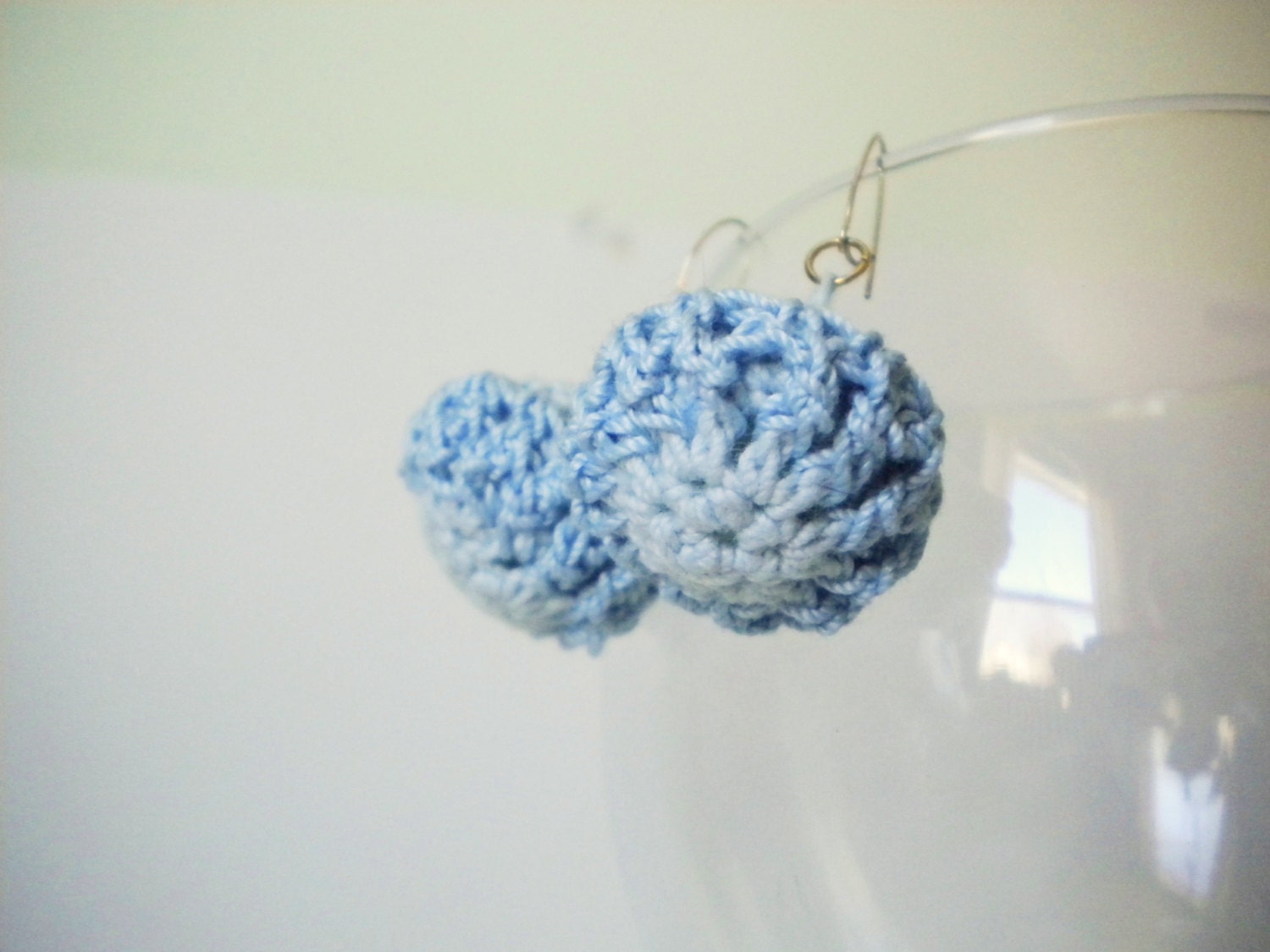 Crocheted Blue Ombre Ball Earrings with Gold Hooks - Powder Blue Earrings - Perfect Gift for Woman or Little Girl - Birthday Present