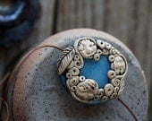 Triple Goddess Blue Agate and Polymer Clay Pendant Necklace