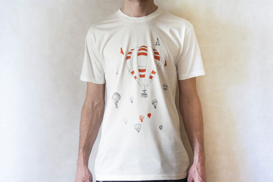 SALE // Hot Air Balloons Screenprinted Mens TShirt available in sizes small, medium and large