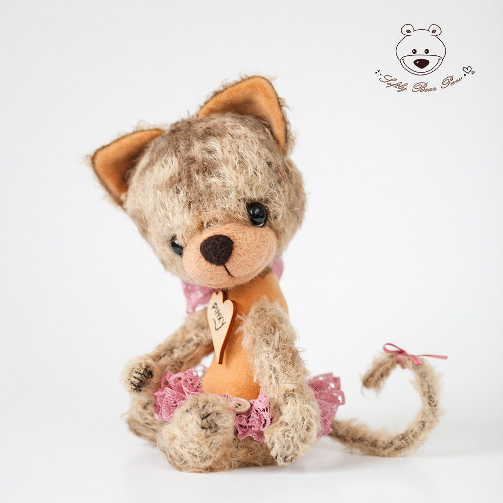 Artist OOAK Handmade mohair teddy bear Kitten Pinky